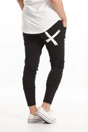 HOMELEE APARTMENT PANTS - BLACK W WHITE X PRINT - WILDROSE