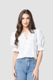 SEEKING LOLA RELAXED BUTTERFLY TOP - BLUE FLORAL SKETCH - WILDROSE