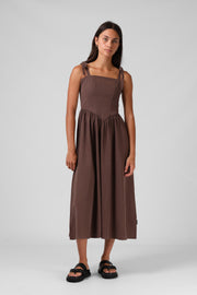 RPM SOFIA MIDI DRESS - CHOCOLATE - WILDROSE
