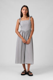 RPM SOFIA MIDI DRESS - B/W PINSTRIPE - WILDROSE