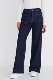 AMONG THE BRAVE ZOEY INDIGO HIGH RISE WIDE LEG POCKET JEAN - WILDROSE