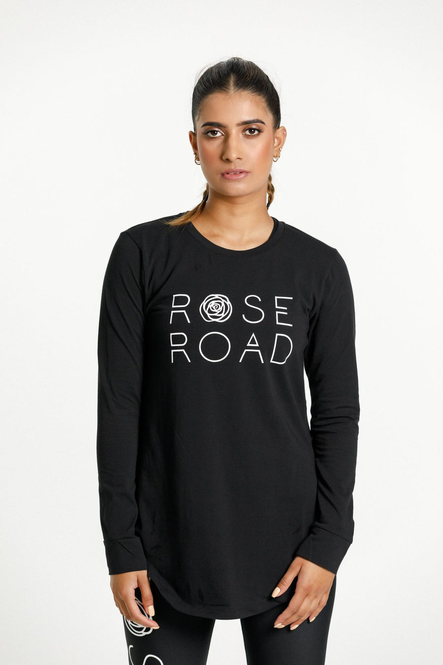 ROSE ROAD HARPER LS TEE - BLACK WITH LOGO - WILD ROSE