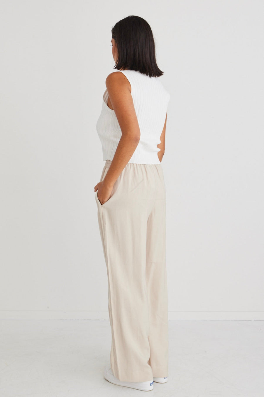 STORIES TO BE TOLD TOWNIE SAND STRIPE SIDE TAPE WIDE LEG PANTS - ECRU - WILD ROSE
