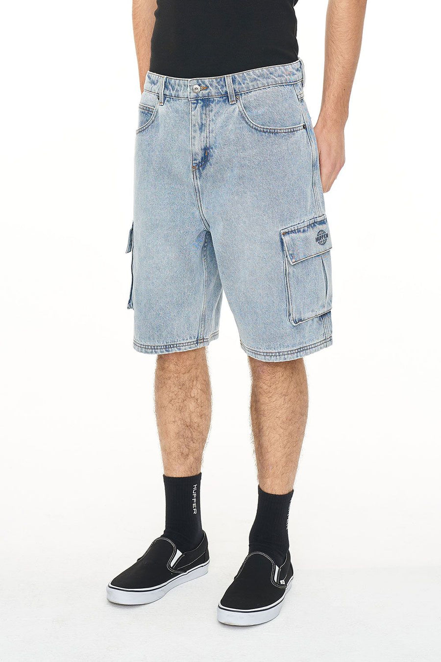 HUFFER 3D CARGO DENIM SHORT - LIGHT WASH - WILDROSE