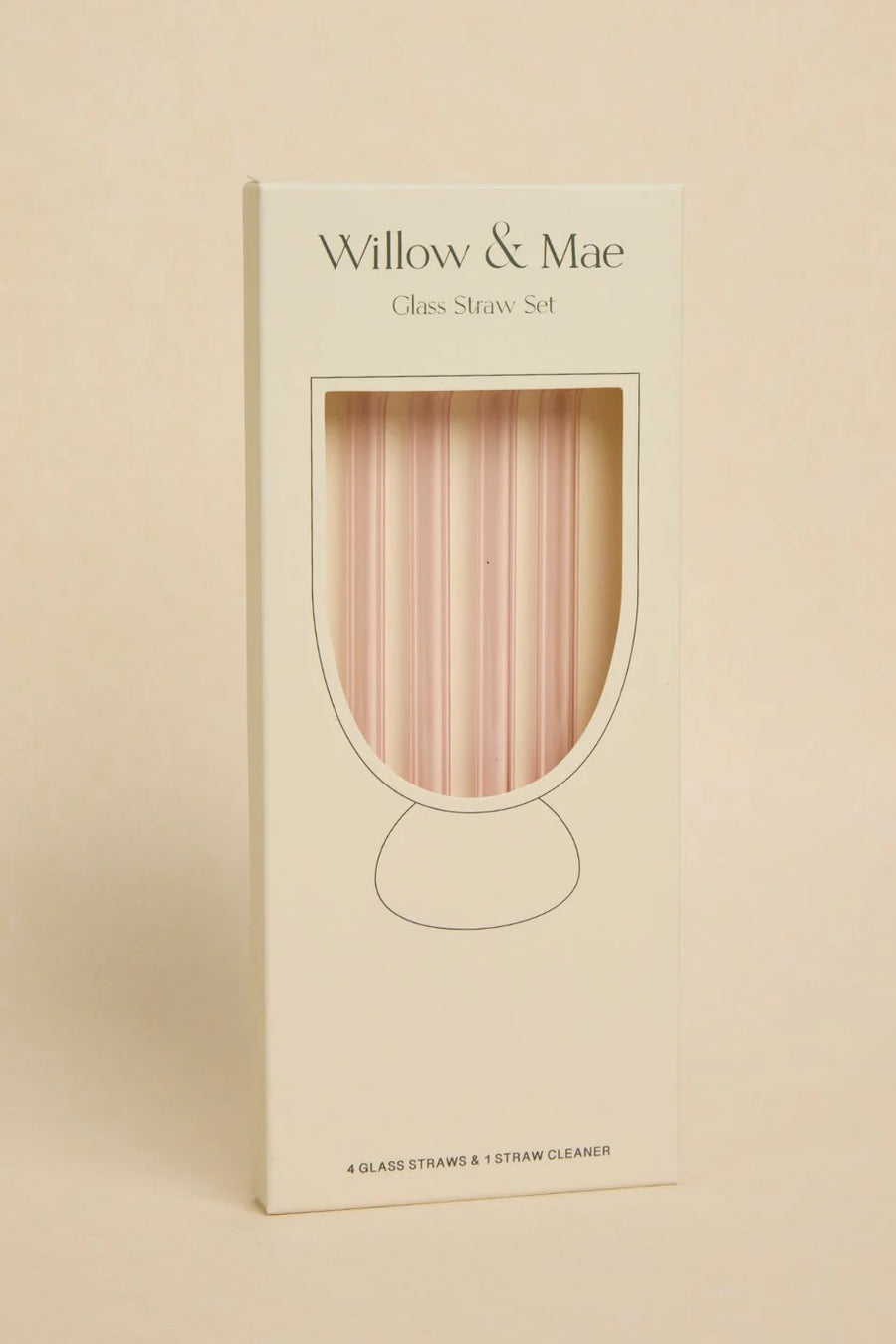 WILLOW & MAE PINK STRAIGHT REUSABLE PK 4 GLASS DRINKING STRAWS - WILDROSE