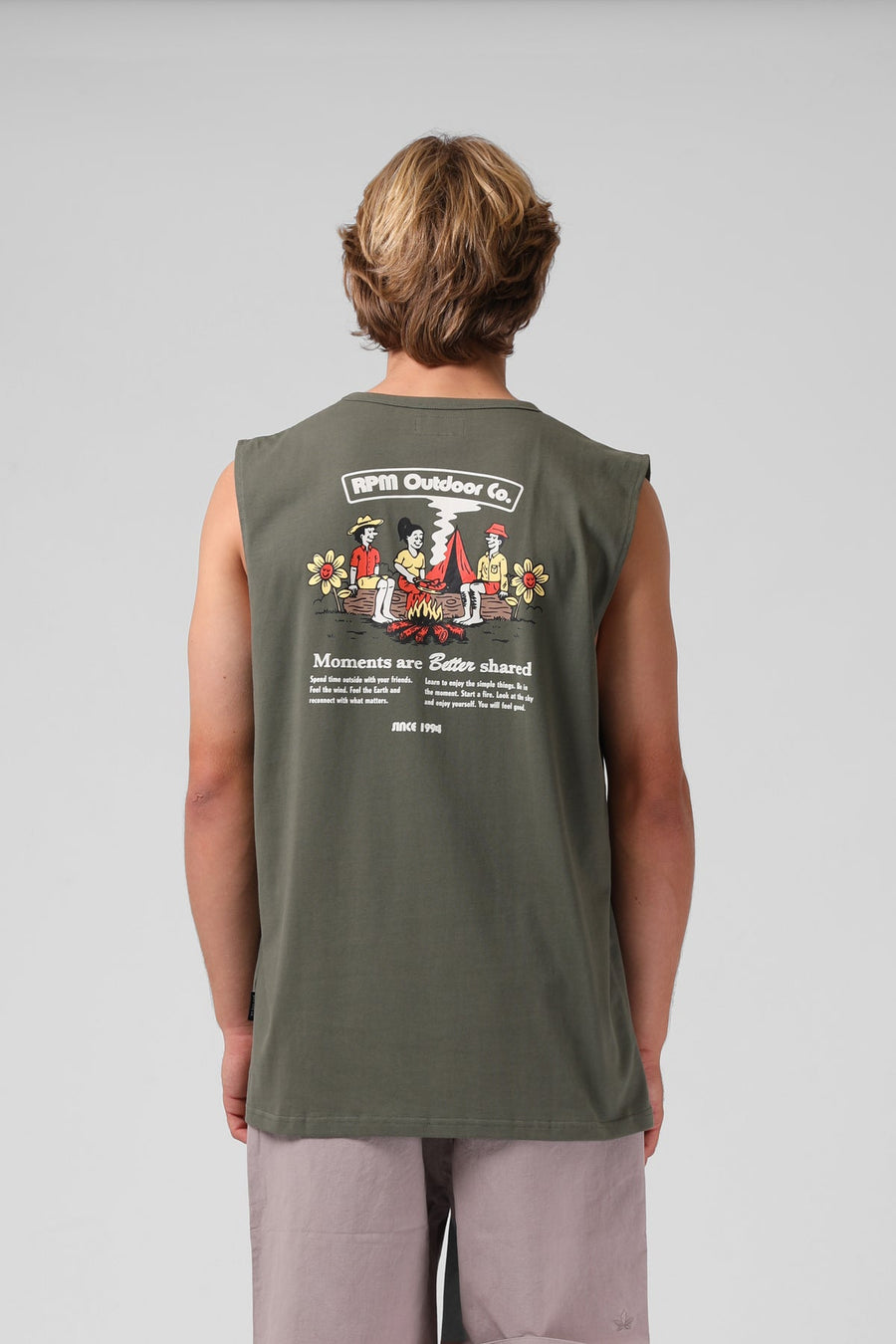 RPM OUTDOOR CO MUSCLE TEE - DARK OLIVE - WILD ROSE