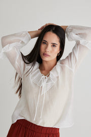 AMONG THE BRAVE DAILY SHEER TEXTURE FRILL FRONT TOP - IVORY - WILD ROSE
