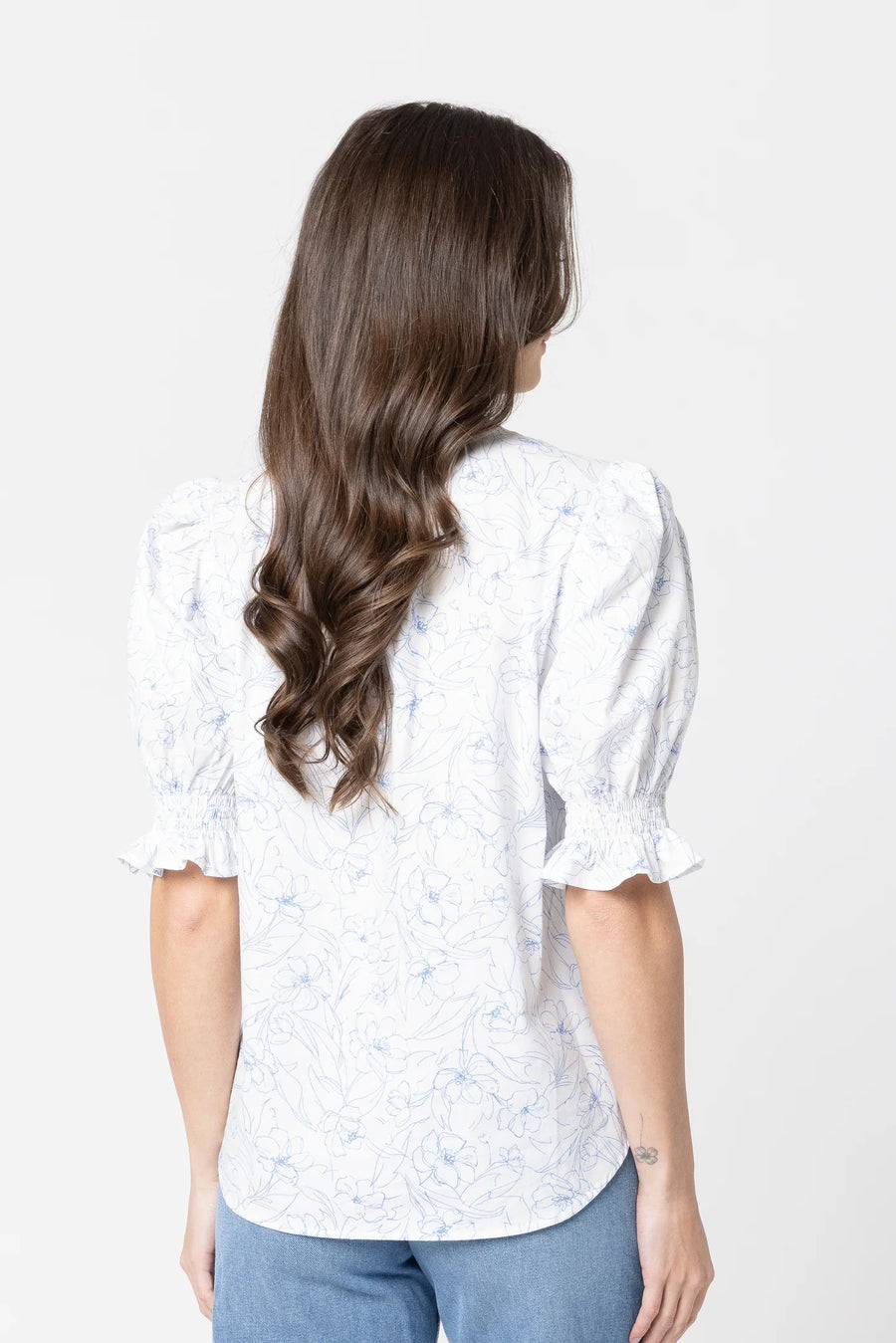 SEEKING LOLA RELAXED BUTTERFLY TOP - BLUE FLORAL SKETCH - WILDROSE