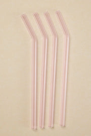 WILLOW & MAE PINK STRAIGHT REUSABLE PK 4 GLASS DRINKING STRAWS - WILDROSE