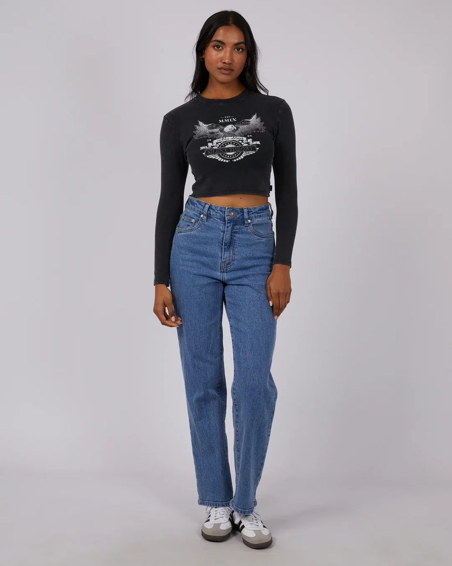 SILENT THEORY LINCOLN CROPPED LS TEE - WASHED BLACK - WILDROSE