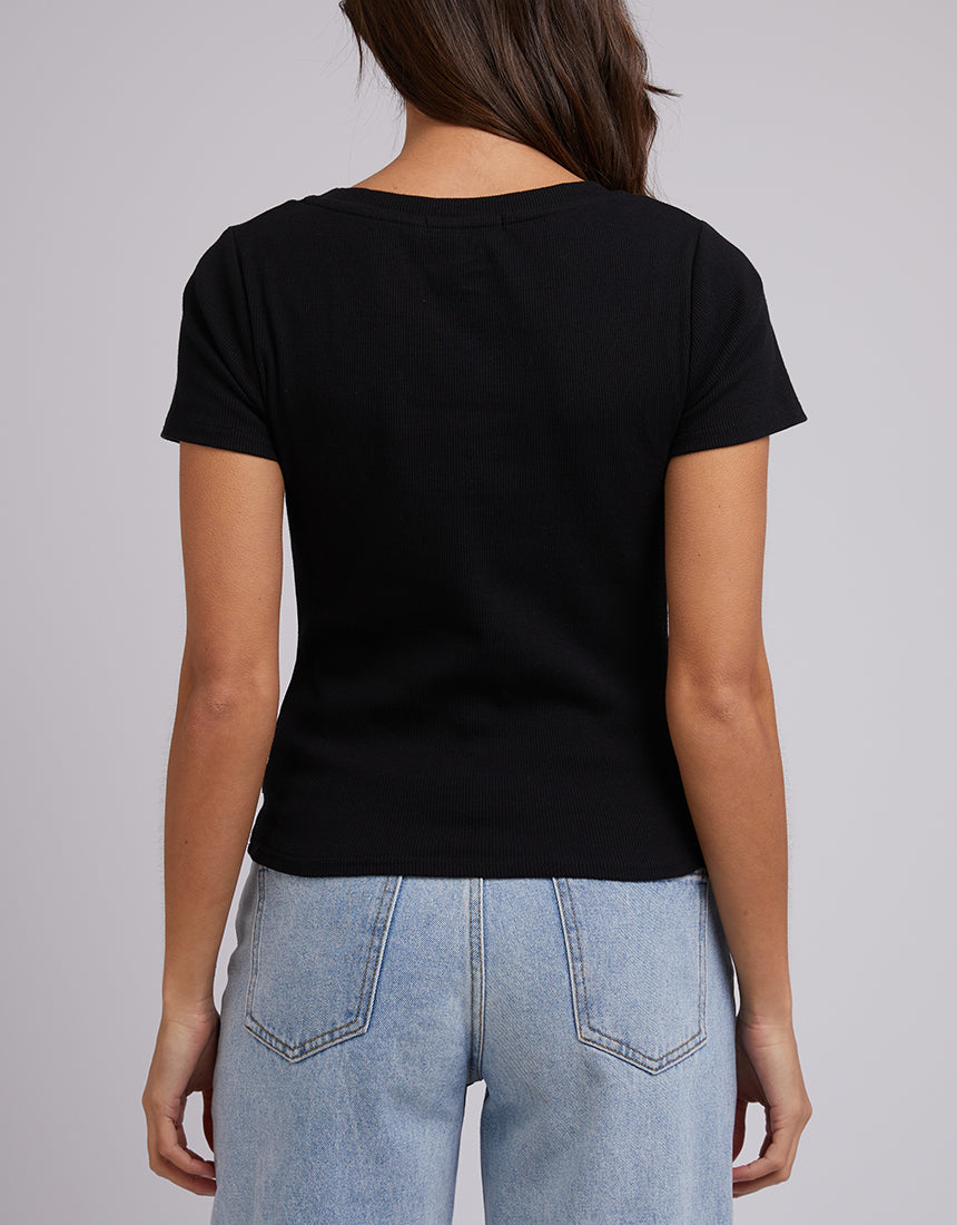 SILENT THEORY LILY V-NECK TEE - BLACK- WILD ROSE