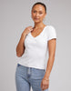 SILENT THEORY LILY V-NECK TEE - WHITE- WILD ROSE