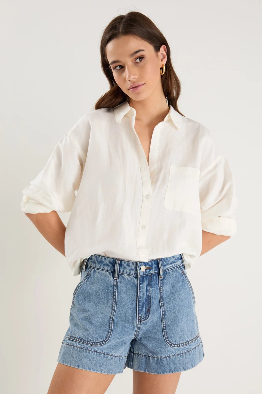 IVY + JACK KINDLY MID BLUE POCKET FRONT DENIM SHORT - WILDROSE