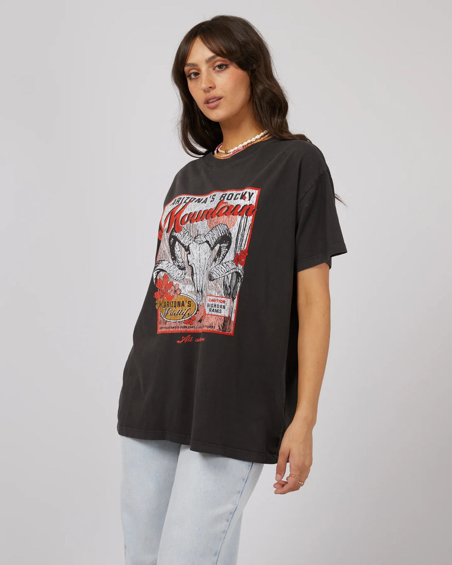 ALL ABOUT EVE ROCKY MOUNTAIN STANDARD TEE - WASHED BLACK - WILDROSE