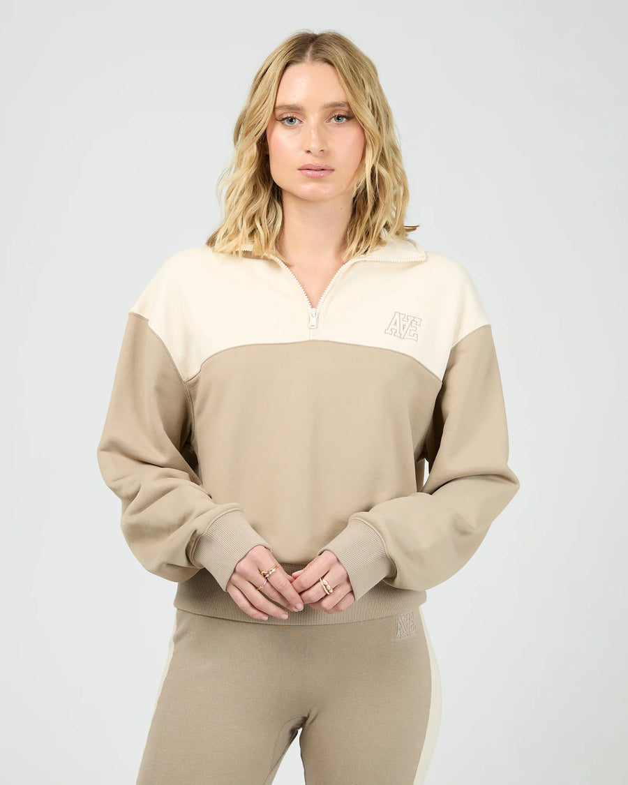 ALL ABOUT EVE LUXE ACTIVE QUARTER ZIP - STONE - WILDROSE