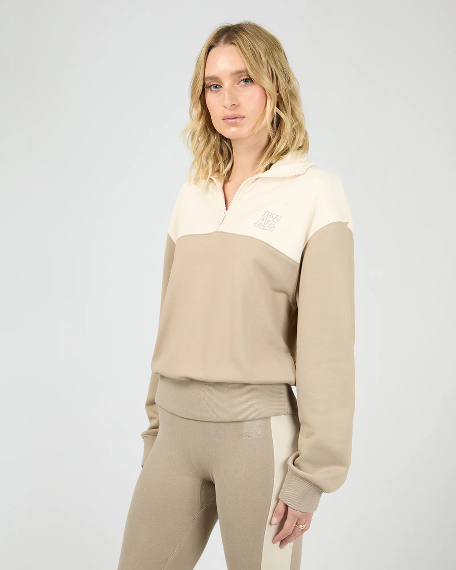 ALL ABOUT EVE LUXE ACTIVE QUARTER ZIP - STONE - WILDROSE