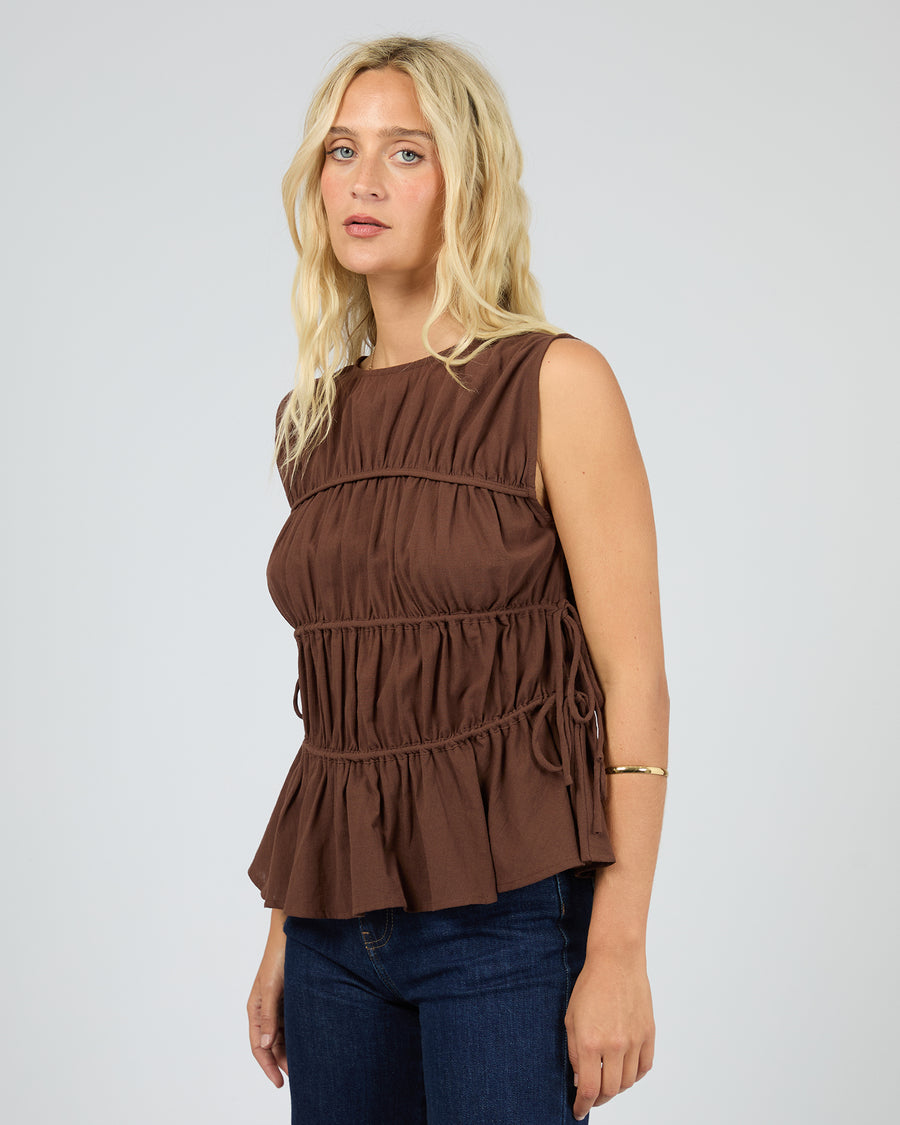 ALL ABOUT EVE LOU LOU TIE TOP - BROWN - WILDROSE