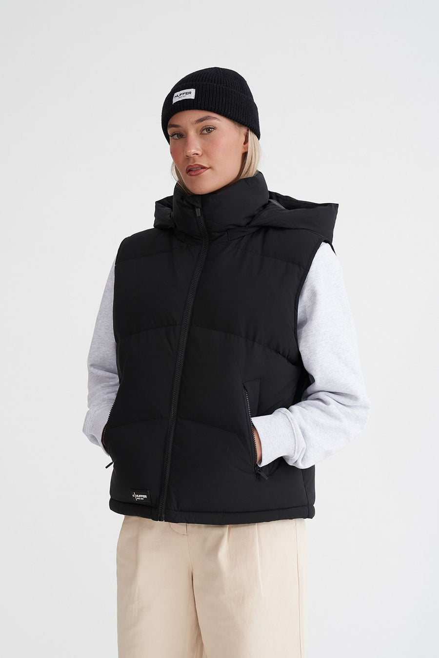 HUFFER WOMENS BLOCK DOWN VEST - BLACK - WILDROSE