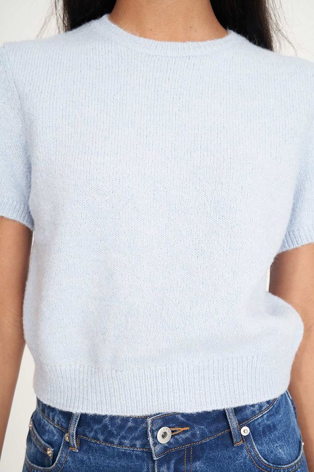 HUFFER KENZIE CROP KNIT TEE - ICE BLUE - WILDROSE