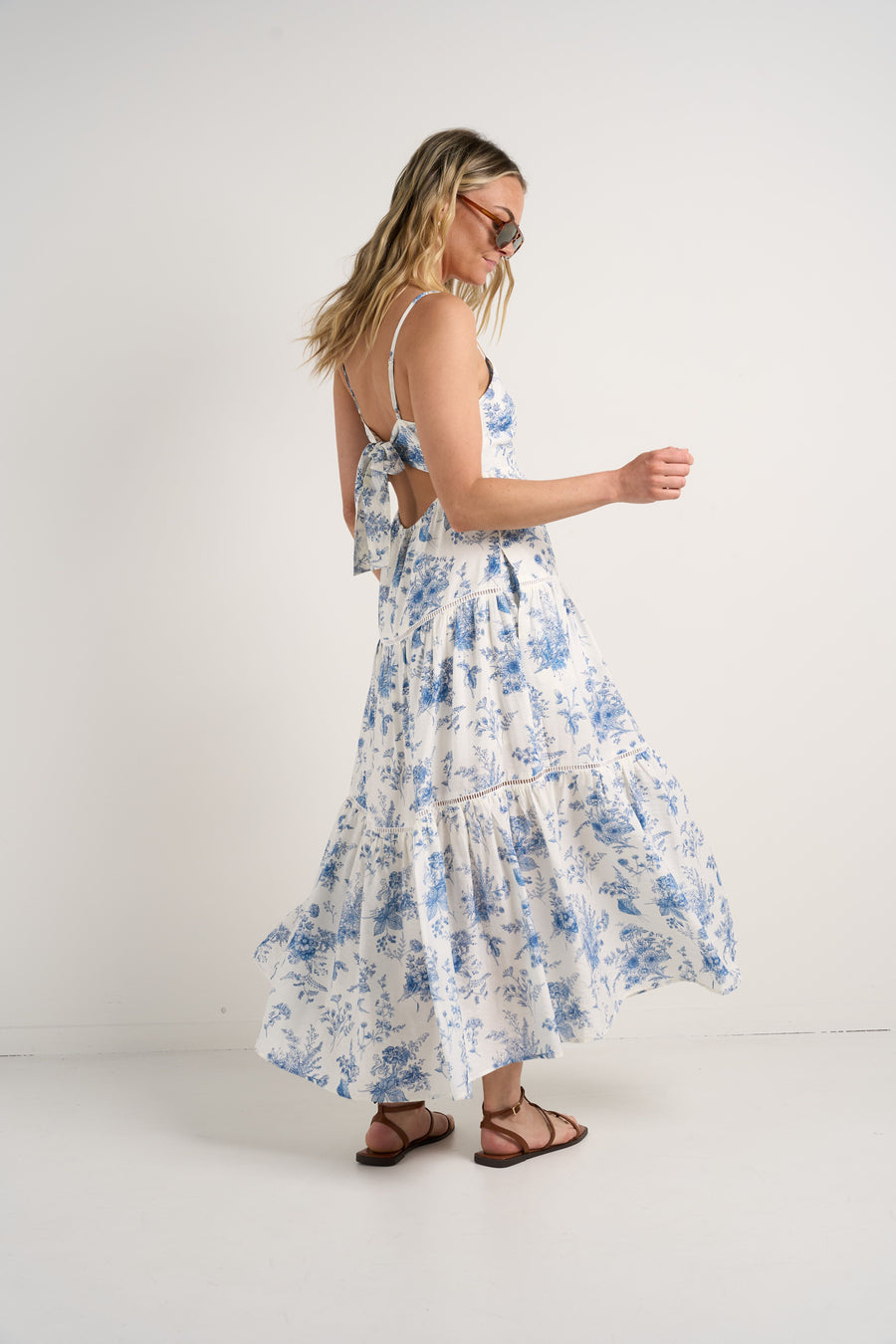 IVY + JACK UNIVERSE PORCELAIN PRINT TIE BACK STRAPPY MAXI DRESS - WILDROSE