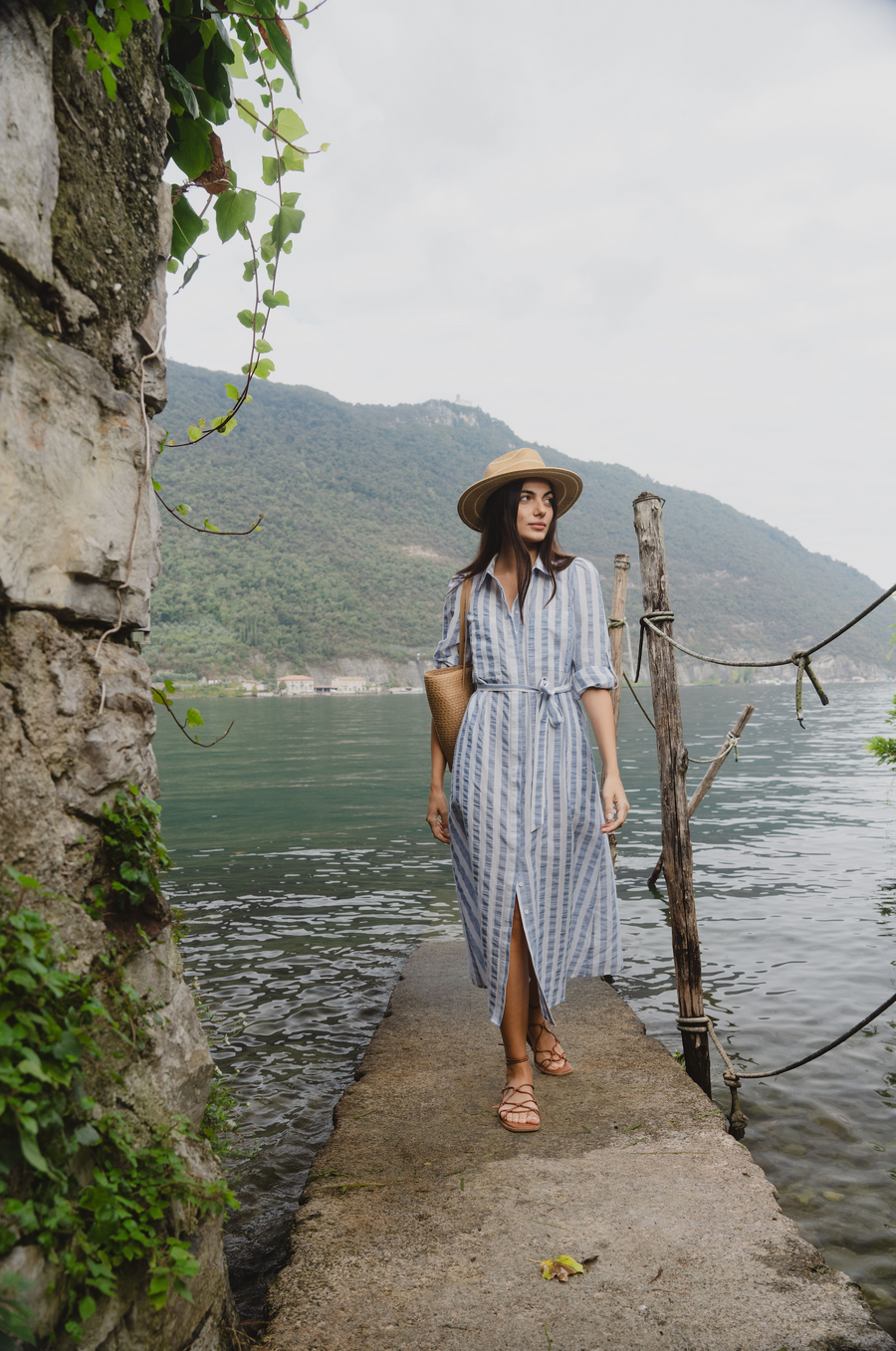 AMONG THE BRAVE CYPRUS BLUE STRIPE LS SHIRT MIDI DRESS - WILDROSE