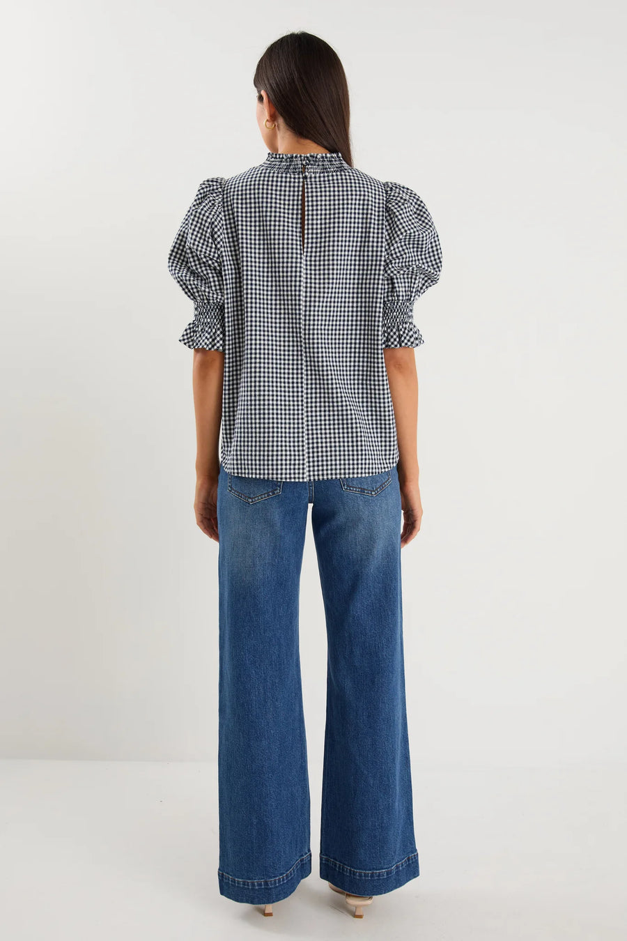 IVY + JACK AFFECTION NAVY GINGHAM HIGH NECK TOP - WILDROSE