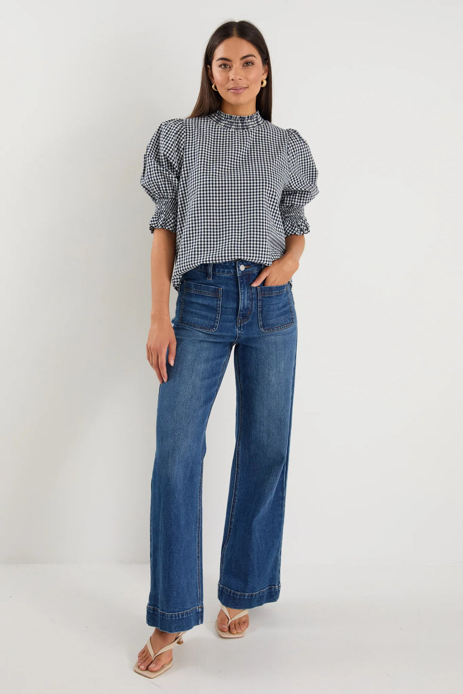 IVY + JACK AFFECTION NAVY GINGHAM HIGH NECK TOP - WILDROSE