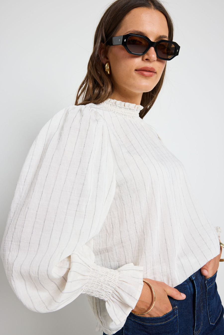 IVY + JACK EMPHATIC IVORY STRIPE HIGH NECK TOP - WILDROSE