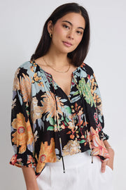 AMONG THE BRAVE ANTIC TROPICAL BUTTON FRONT BLOUSE - WILDROSE