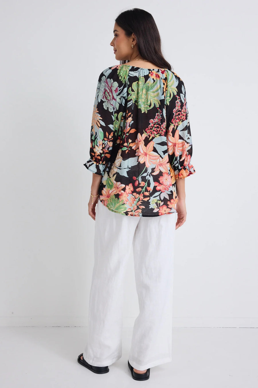 AMONG THE BRAVE ANTIC TROPICAL BUTTON FRONT BLOUSE - WILDROSE