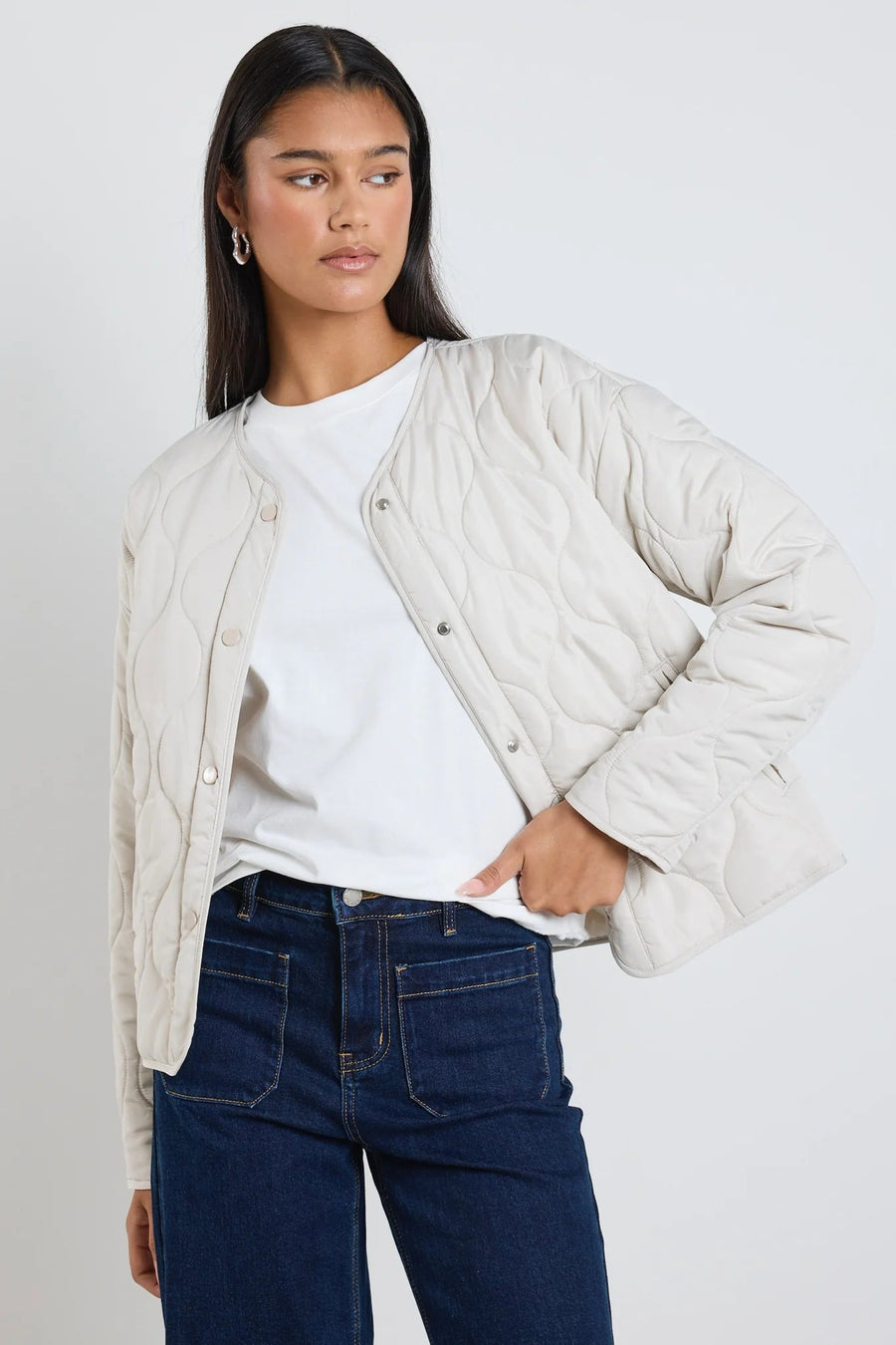STORIES BE TOLD APEX PUTTY COLLARLESS PUFFER JACKET - WILDROSE