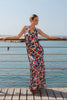 STORIES BE TOLD ASTON BLUE RED POPPY SATIN BIAS FLARED MAXI DRESS - WILDROSE
