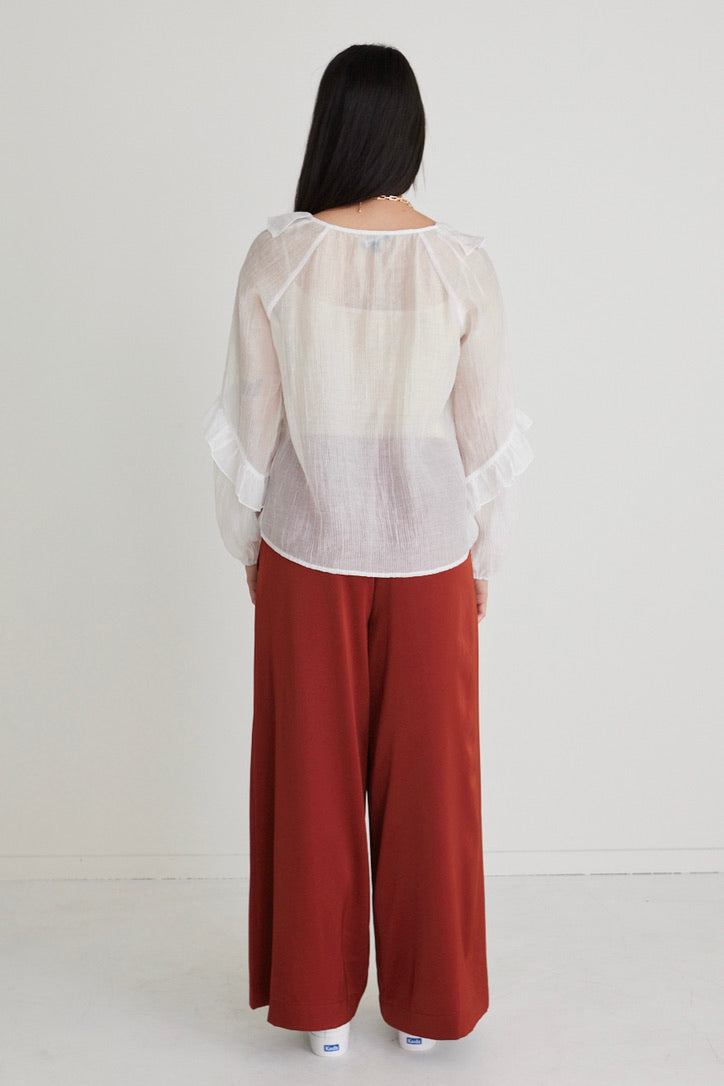 AMONG THE BRAVE DAILY SHEER TEXTURE FRILL FRONT TOP - IVORY - WILD ROSE