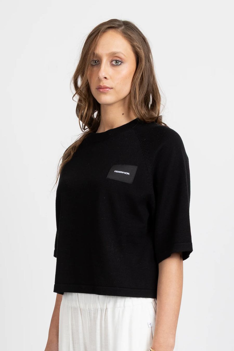 FEDERATION BADGE KNIT TOP - BLACK - WILDROSE