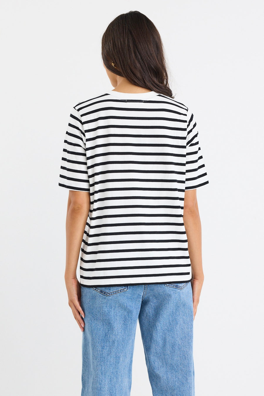 REUNION THE LABEL BINDING BLACK WHITE STRIPE BOXY FIT TEE - WILDROSE