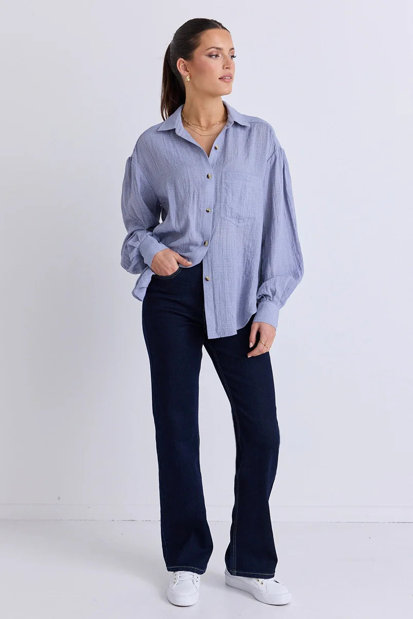 BY ROSA BREEZY LIGHT BLUE MUSLIN DROP SHOULDER SHIRT - WILDROSE