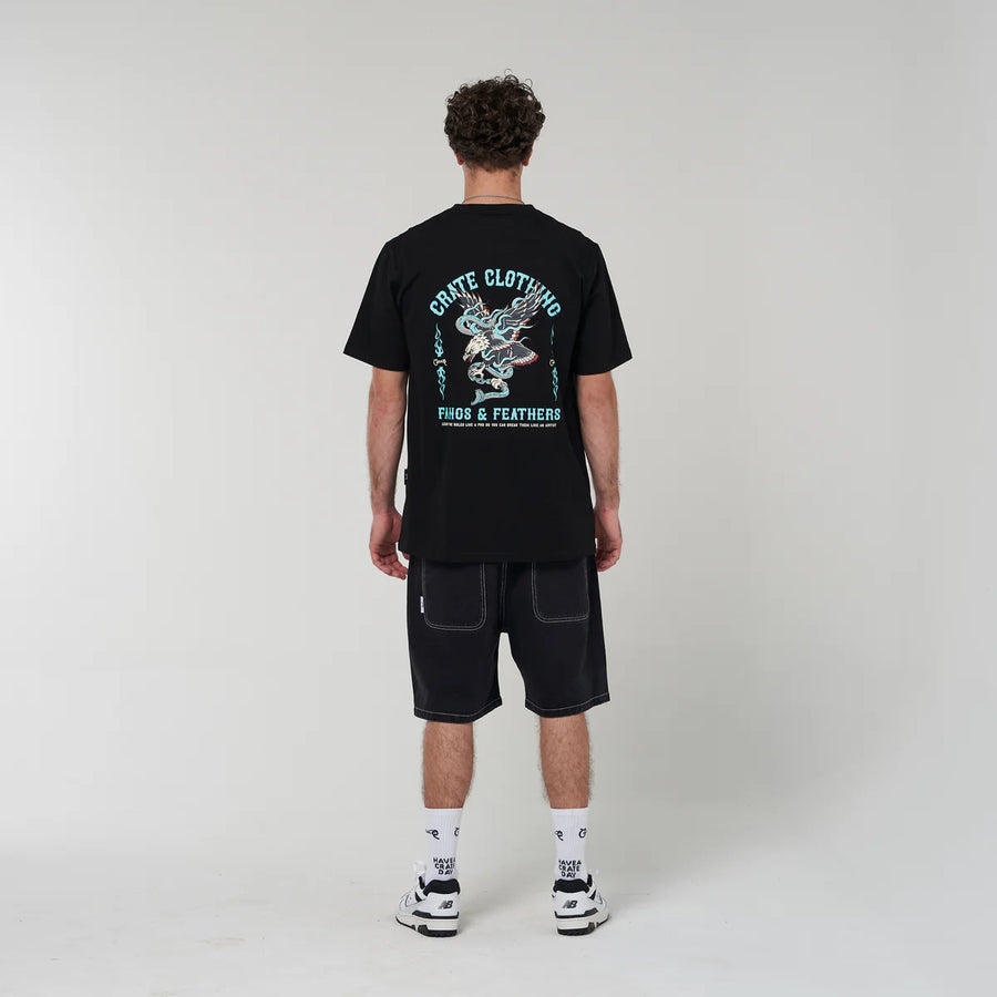 CRATE FANGS & FEATHERS T-SHIRT - BLACK - WILDROSE