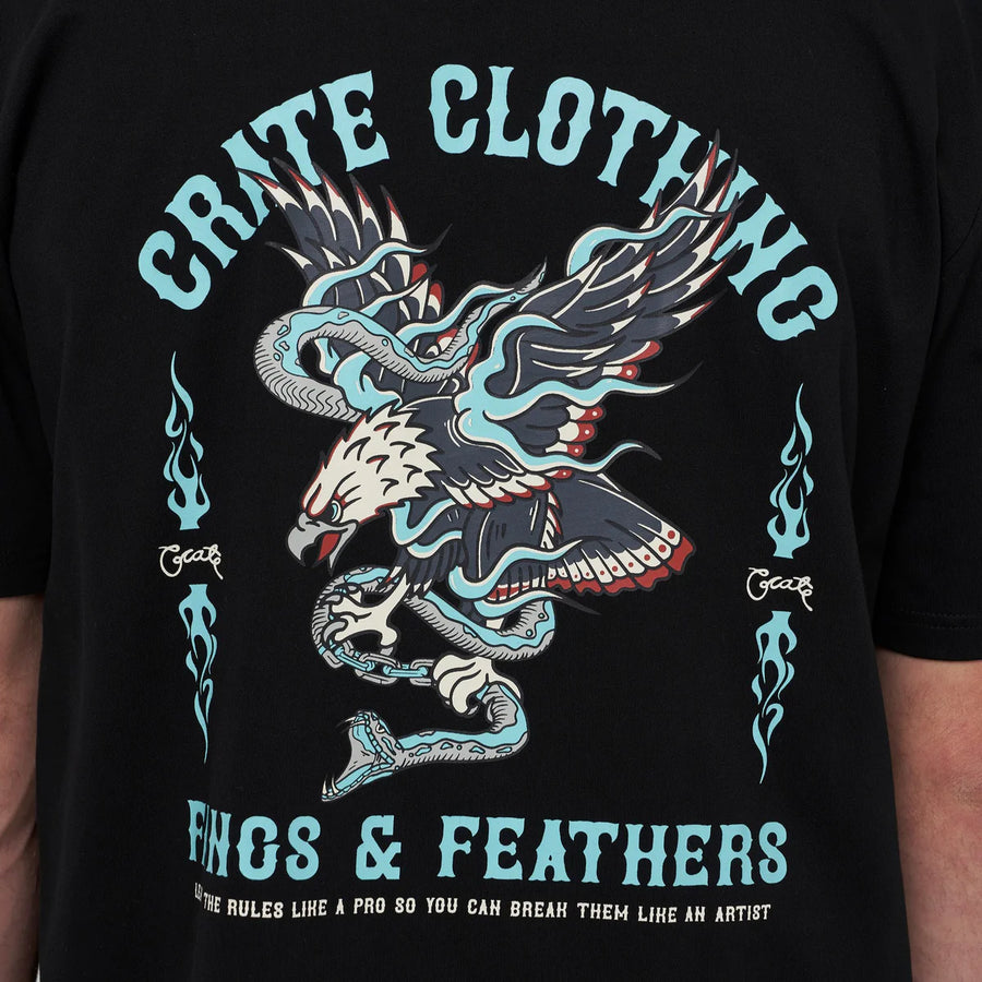 CRATE FANGS & FEATHERS T-SHIRT - BLACK - WILDROSE