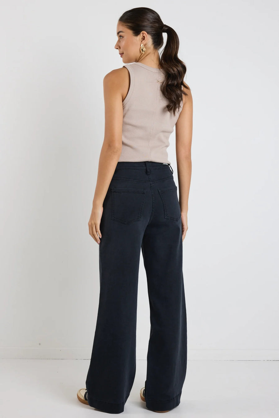 AMONG THE BRAVE ZOEY BLACK DENIM HIGH RISE WIDE LEG POCKET JEAN - WILDROSE