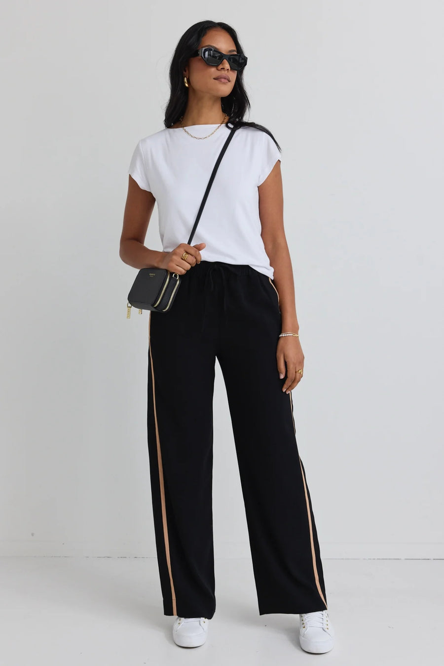 AMONG THE BRAVE CONFIDANT BLACK STRIPE LEG CREPE WIDE PANTS - WILDROSE