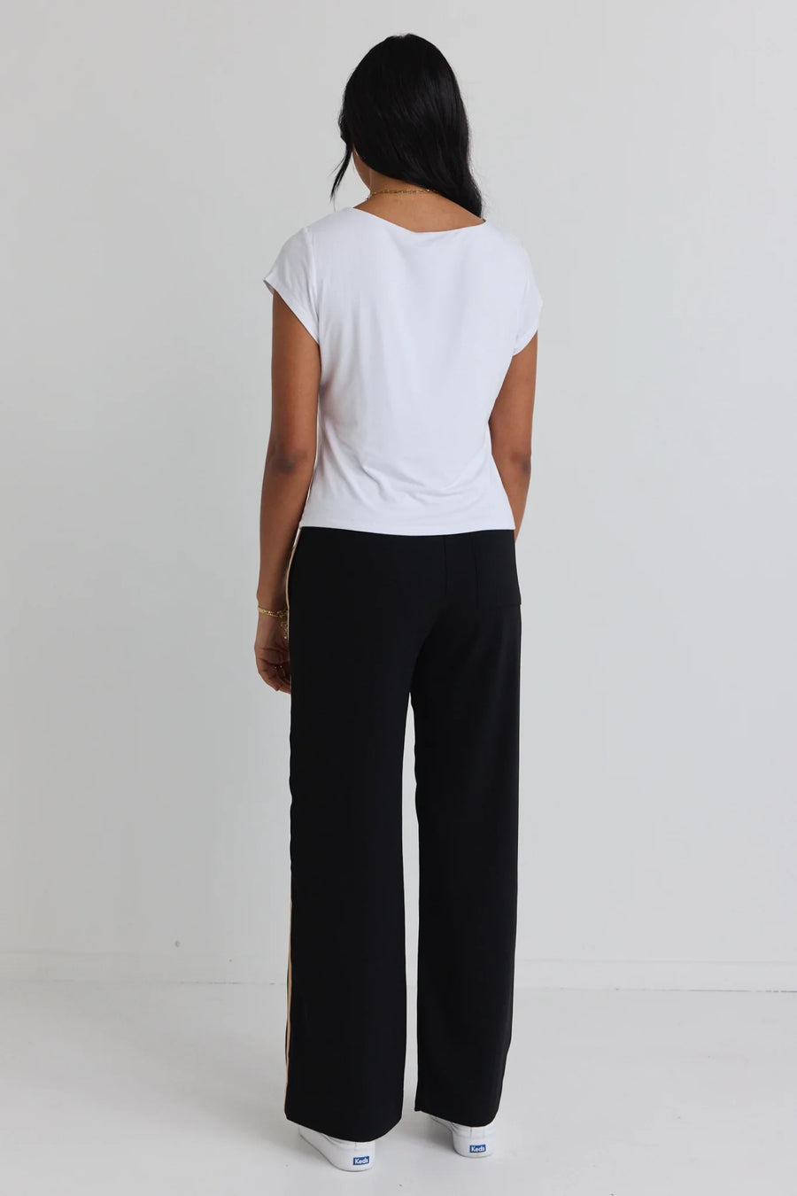 AMONG THE BRAVE CONFIDANT BLACK STRIPE LEG CREPE WIDE PANTS - WILDROSE