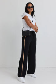 AMONG THE BRAVE CONFIDANT BLACK STRIPE LEG CREPE WIDE PANTS - WILDROSE