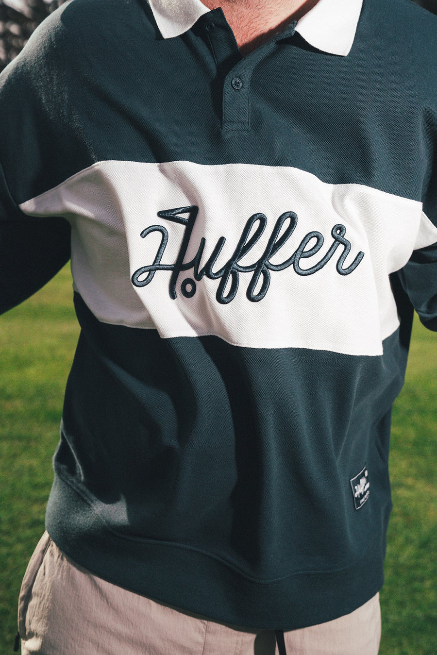 HUFFER PIQUE RUGBY CREW - GOLF GREEN - WILDROSE