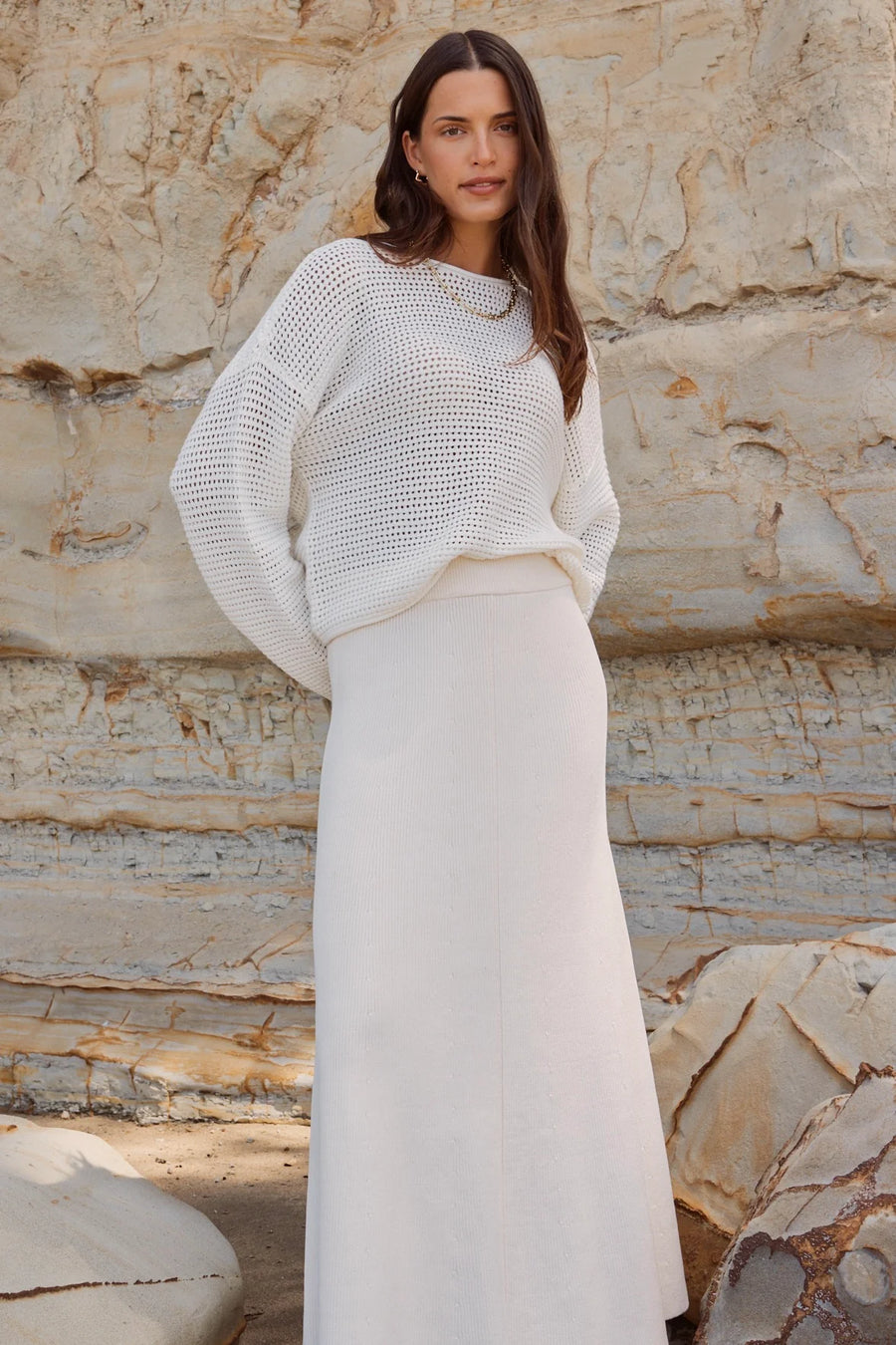 RE:UNION DAWN IVORY CROCHET KNIT JUMPER - IVORY - WILDROSE