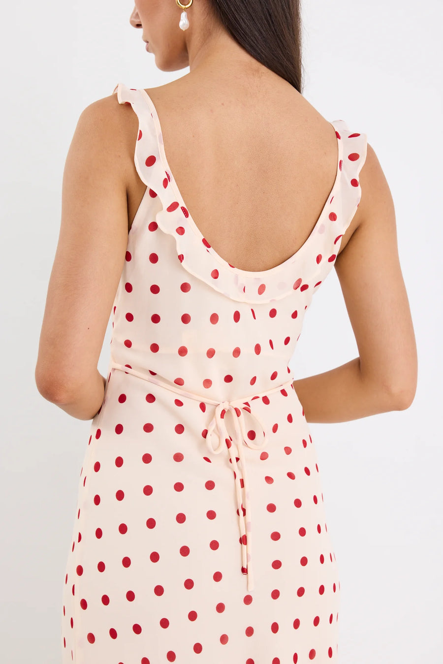 GEORGIA MAE DELIGHTFUL CREAM CHERRY POLKA DOT GEORGETTE BIAS SLIP MAXI DRESS - WILDROSE