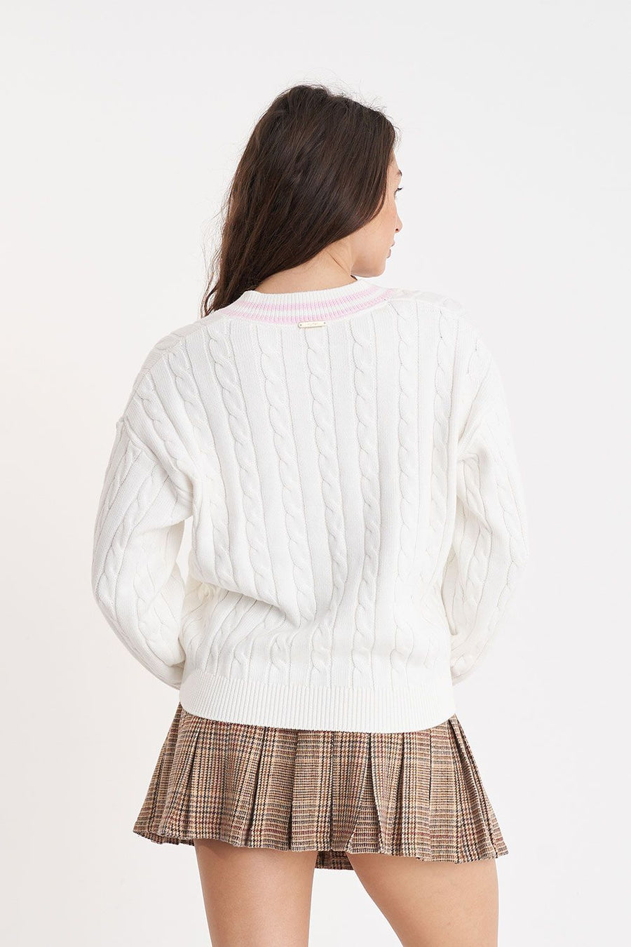 HUFFER V-NECK CABLE KNIT SWEATER - CHALK - WILDROSE