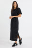 STORIES TO BE TOLD ELDER BLACK SHORT PUFF SLEEVE TIE MIDI DRESS - WILDROSE