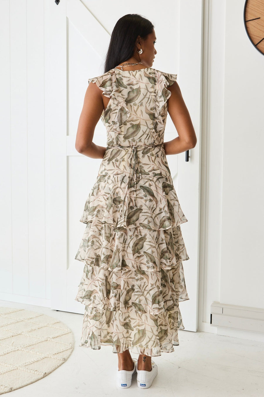 BY ROSA EVERLY IVORY FLORAL FLUTTER SLEEVE TIERED DRESS - WILDROSE