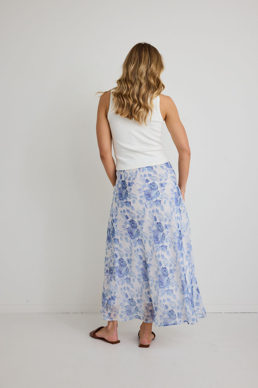 IVY & JACK HAVEN BLUE FLORAL BIAS CUT FLOATY MAXI SKIRT - WILDROSE