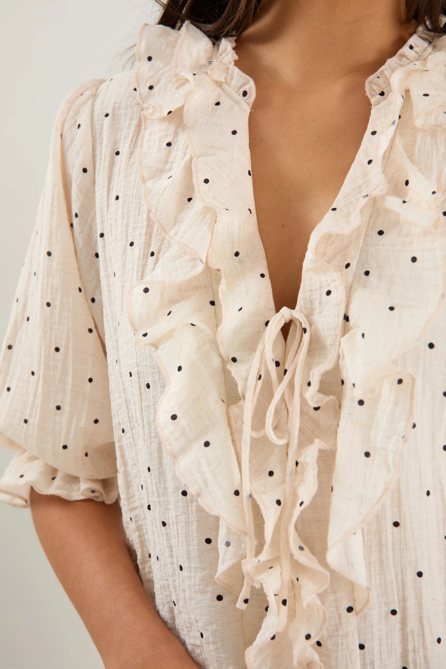IVY + JACK GARNISH CREAM BLACK POLKA DOT FRONT MID SLEEVE TOP - THE VOGUE STORE
